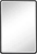Load image into Gallery viewer, Farmhouse Black Metal Framed Recessed Bathroom Medicine Cabinet with Mirror Rounded Rectangle Tilting Beveled Vanity Mirros for Wall 16x24 inch
