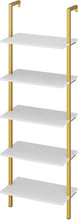 Load image into Gallery viewer, 5 Tier Ladder Shelf, 72.6’’ Height Wall-Mounted Bookshelf Industrial Display Storage Organizer Unit Plant Flower Stand Rack for Home Office, White/Gold
