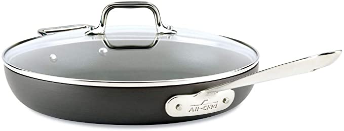 HA1 Hard Anodized Nonstick Frying Pan with Lid, 12 Inch Pan Cookware, Medium Grey