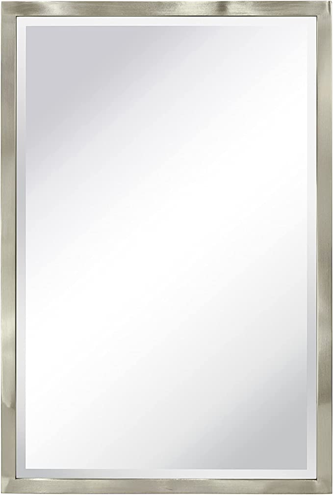 Bathroom Nickel Framed Metal Brush Recessed Medicine Cabinet with Tilt Rectangular Wall Mirror 16