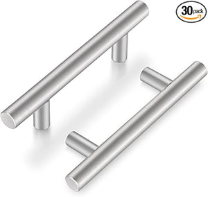 30 Pack 3-1/2" Hole Center Cabinet Pull Handles, Satin Nickel Stainless Steel Cabinet Hardware Modern Straight Bar Kitchen Cabinet Handles Dresser Drawer Pulls, 6" Overall Length