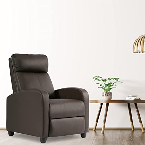 Recliner Chair Single Reclining Sofa Leather Chair Home Theater Seating Living Room Lounge Chaise with Padded Seat Backrest (Brown)