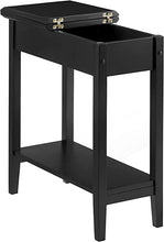 Load image into Gallery viewer, 20&quot;D x 11&quot;W x 23&quot;H Roxy Narrow End Table with Storage, Flip Top Narrow Side Tables for Small Spaces, Slim End Table with Storage Shelf, Skinny Nightstand Sofa Table for Bedroom, Living Room- Black
