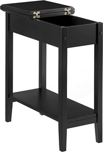20"D x 11"W x 23"H Roxy Narrow End Table with Storage, Flip Top Narrow Side Tables for Small Spaces, Slim End Table with Storage Shelf, Skinny Nightstand Sofa Table for Bedroom, Living Room- Black