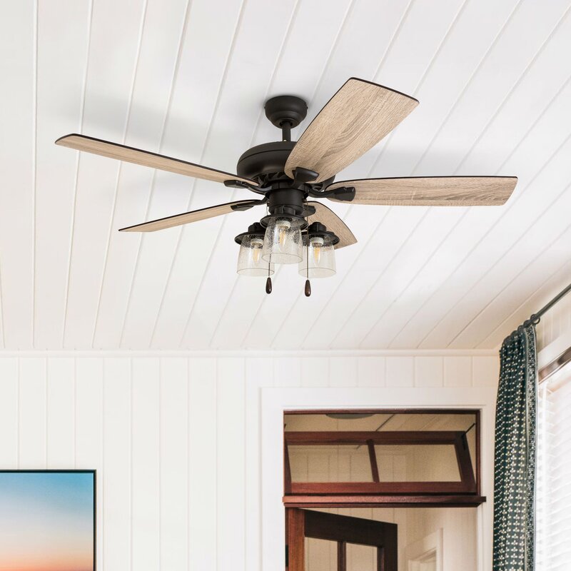 Bronze 52'' Borba 5 - Blade Standard Ceiling Fan with Light Kit Included 2987AH