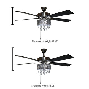 52'' Leonie 5 - Blade Crystal Ceiling Fan with Pull Chain and Light Kit Included