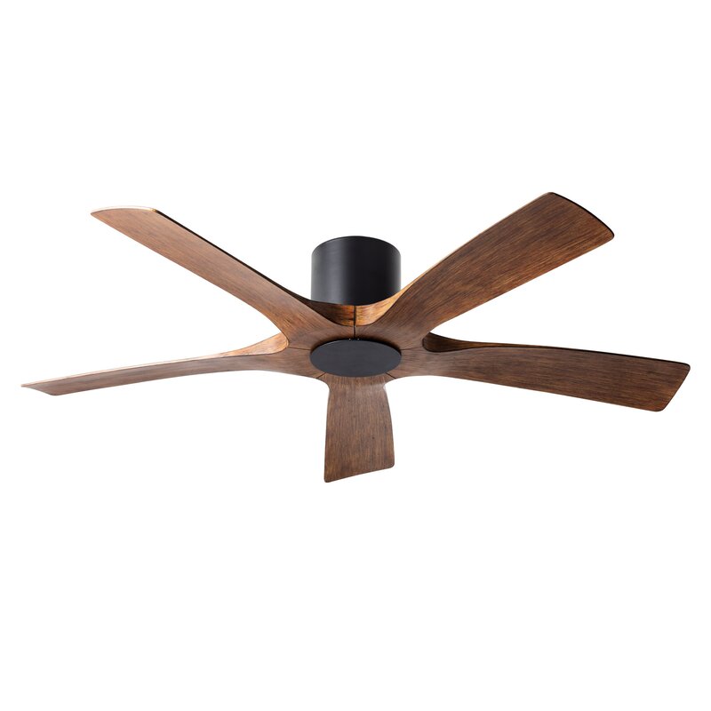 Matte Black With Distressed Koa 54'' Aviator 5 - Blade Outdoor Smart Propeller Ceiling Fan with, 2032AH