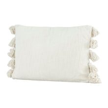Load image into Gallery viewer, Jakob Woven Slub with Plush Tassels Cotton Lumbar Pillow- Cream #56ha
