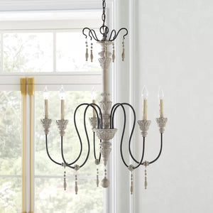 5 - Light Candle Style Classic Chandelier with Beaded Accents
