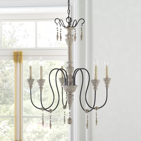 5 - Light Candle Style Classic Chandelier with Beaded Accents