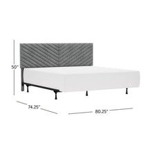 Load image into Gallery viewer, Hillsdale Furniture Crestwood Upholstered Chevron Pleated King Headboard with USB Ports and Bed Frame, Gray
