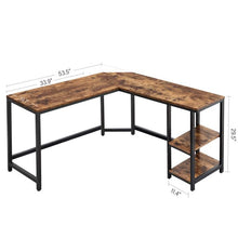 Load image into Gallery viewer, VEIKOUS 54inch L-Shaped Desk Computer Desk Industrial Writing Table with Shelves, Brown
