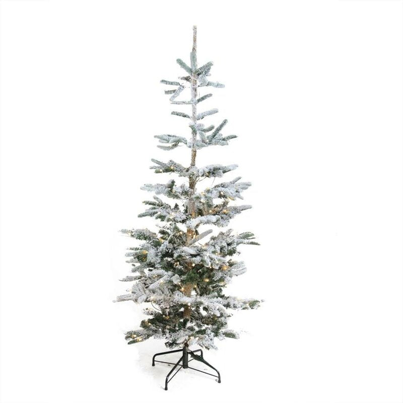 6.5' H Slender Green/White Realistic Artificial Pine Flocked/Frosted Christmas Tree with 250 Lights
