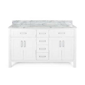 Greeley Contemporary 60" Wood Double Sink Bathroom Vanity with Carrera Marble Top by Christopher Knight Home