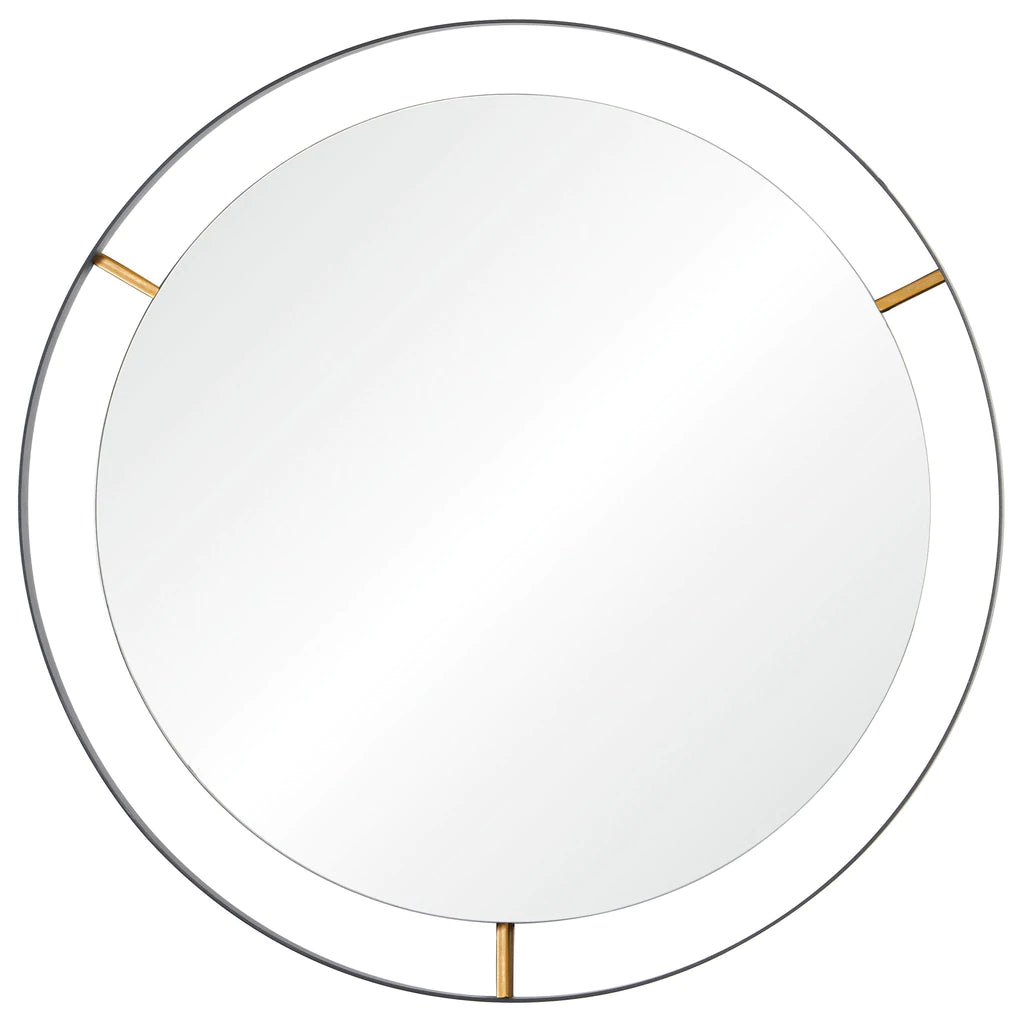 Framed 20-In Round Wall Mirror - Black W/ Antique Gold