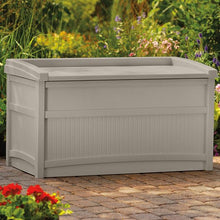 Load image into Gallery viewer, Suncast 50 Gallon Outdoor Resin Deck Storage Box with Seat, Light Taupe 2269CDR
