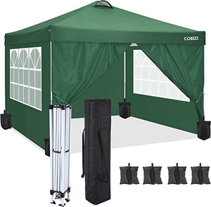 Canopy 10x10 Pop up Canopy Tent Popup Instant Tent Outdoor Canopy with Sidewalls Waterproof Gazebo, Outdoor Event Shelter Sun Shade Party Commercial Canopy (Green)