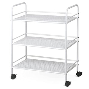 3-Tier Salon Rolling Trolley Cart Beauty Storage Spa Holder Utility 3 Facial Tray for Hair Styling Facial Tools, Mobile Organizer, Medical Esthetic Supply Holder, Metal, White