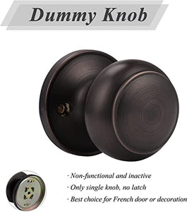 Half-Dummy Door Knobs Flat Ball Oil Rubbed Bronze Interior Single Dummy Knobs Non-Turning Handles, (Set of 2)