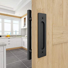 Load image into Gallery viewer, 2PCS 12 Inch Sliding Barn Door Handles Black Hardware with Flush Finger Pull, Large Rustic, Pull and Flush Barn Door Handle Set, Suitable for Gate Garages Cabinet
