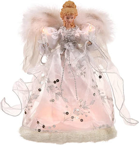 12" White & Silver Lighted Angel Tree Topper