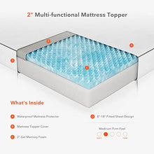 Load image into Gallery viewer, Twin Mattress Topper with Waterproof Mattress Protector, 2 Inch Cooling Egg Crate Gel Memory Foam Topper Ultra Plush, Plus 4 Bed Sheet Holder Straps, Twin Size, White
