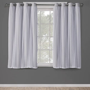 Catarina Layered Solid Room Darkening Blackout and Sheer Grommet Top Curtain Panel Pair, 52"x63", Cloud Grey, Set of 2