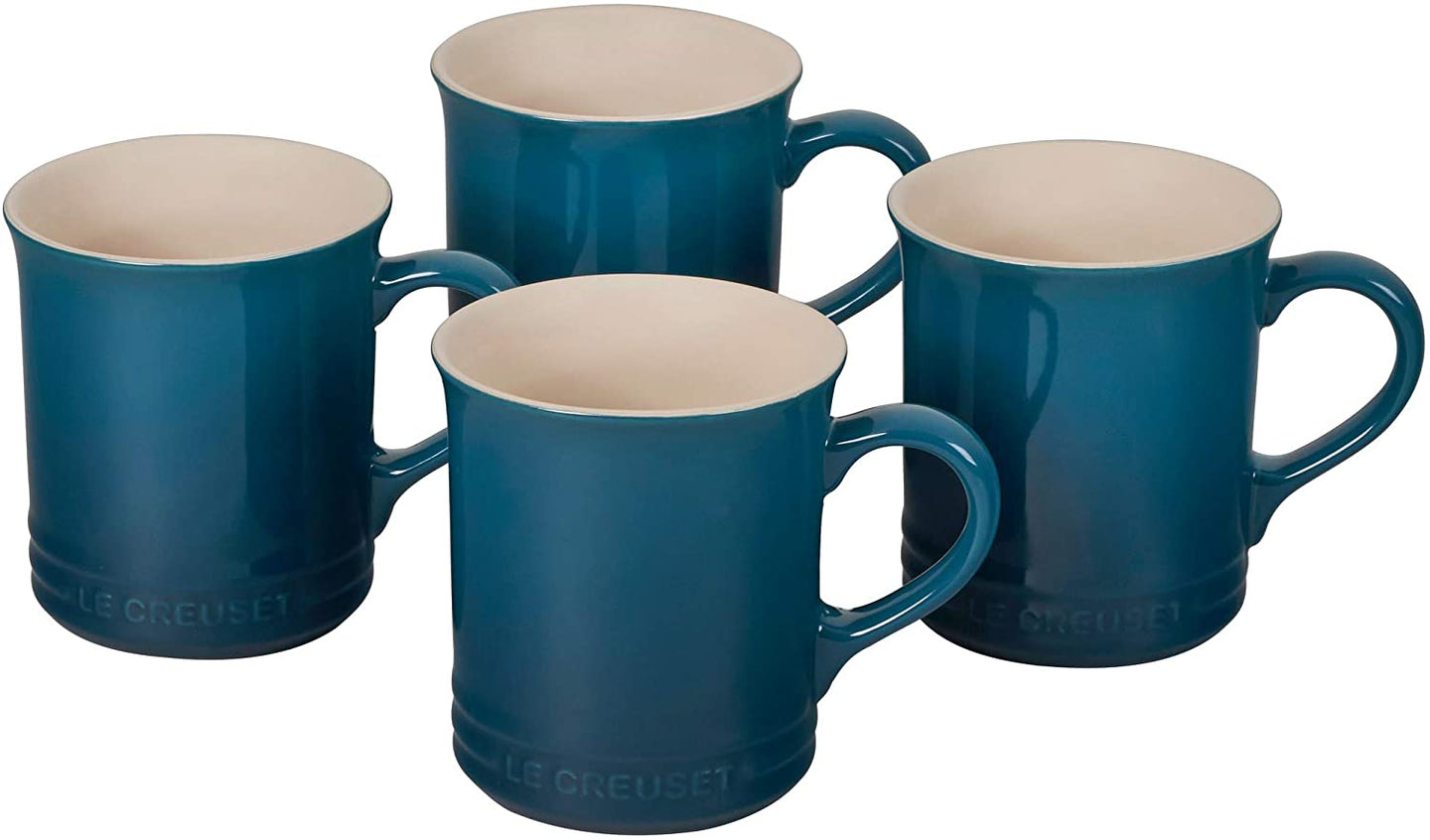 Le Creuset Stoneware Set of 4 Mugs, 14 oz. each, Deep Teal GL1050