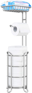 TreeLen Toilet Paper Holder Stand Bathroom Tissue Dispenser Holders Rack Free Standing with Extra Shelf Storage Mega Rolls/Phone/Wipe - Light Gray