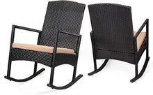 Load image into Gallery viewer, 3 pcs Outdoor High-Backrest Rocking Chair w/Cushion Seat Wicker Seating Group w/Glass Coffee Table Set (Black/Beige)
