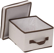 Load image into Gallery viewer, Storage Box with Lid and Handle - Natural Beige Canvas with Brown Trim- Medium 10&quot;x11&quot;, (Set of 2)
