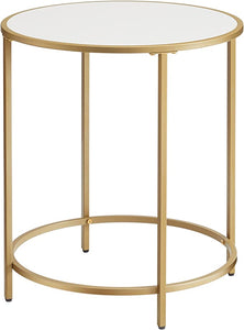 19.7"D x 19.7"W x 21.6"H Round Side Table, End Table with Metal Frame, Small Coffee Accent Table, Nightstand, Bedside Table, Easy Assembly, for Living Room, Bedroom, Modern Style, Gold and White