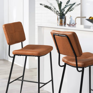 FurnitureR 29" Full Back Barstools Set of 2, Faux Leather Vintage Brown