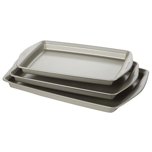 3-Piece Nonstick Bakeware Cookie Pan Set - Silver