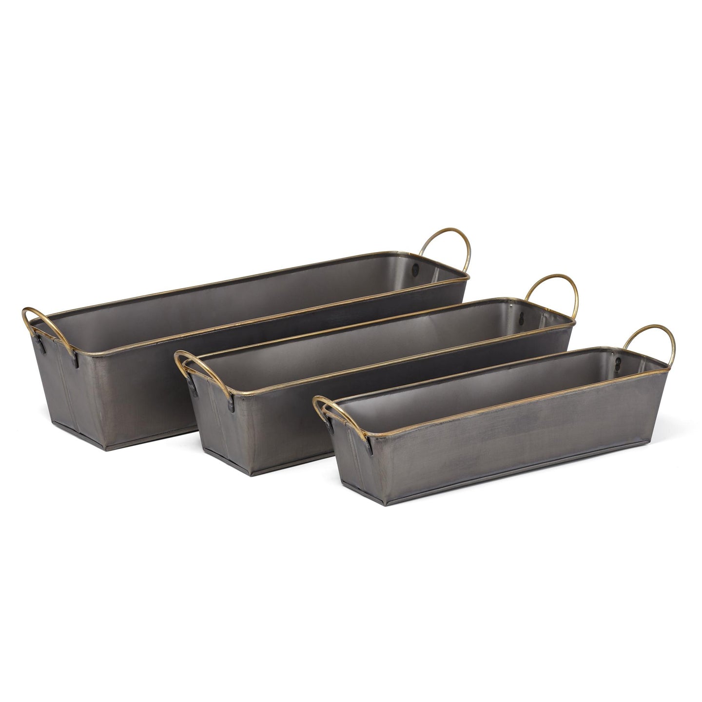 Ponno Galvanized Planters, Set of 3, Silver/Gold, #6510