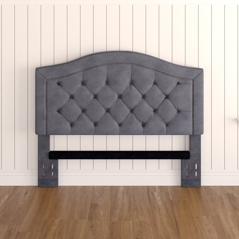 Abbyson Hillsdale Tufted Nailhead Trim Grey Velvet Headboard, #6531
