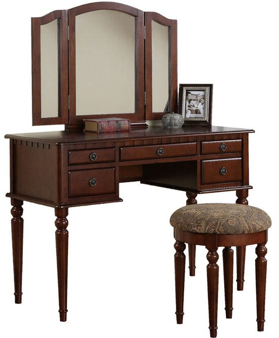 Torrance Vanity Set with Stool and Mirror, Color: Cherry, #6586