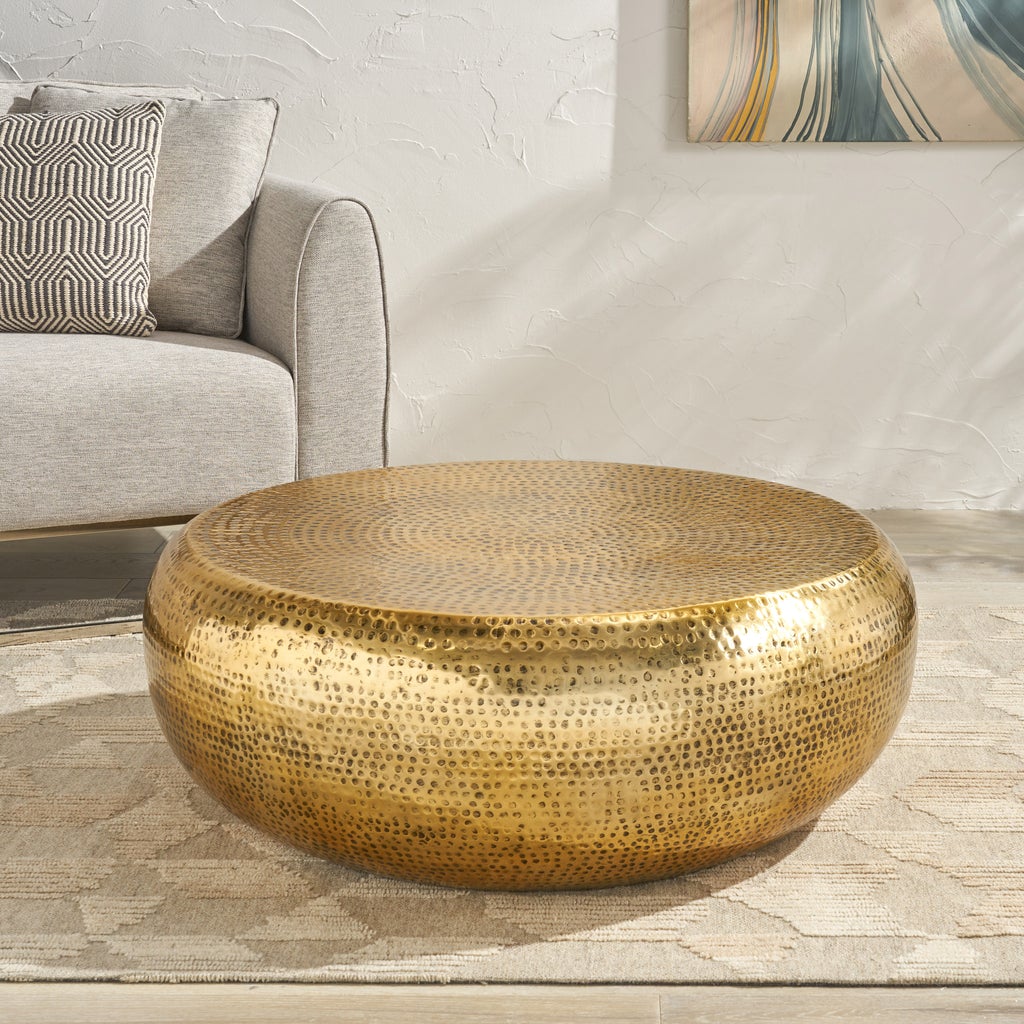 Odelette Modern Round Hammered Aluminum Coffee Table