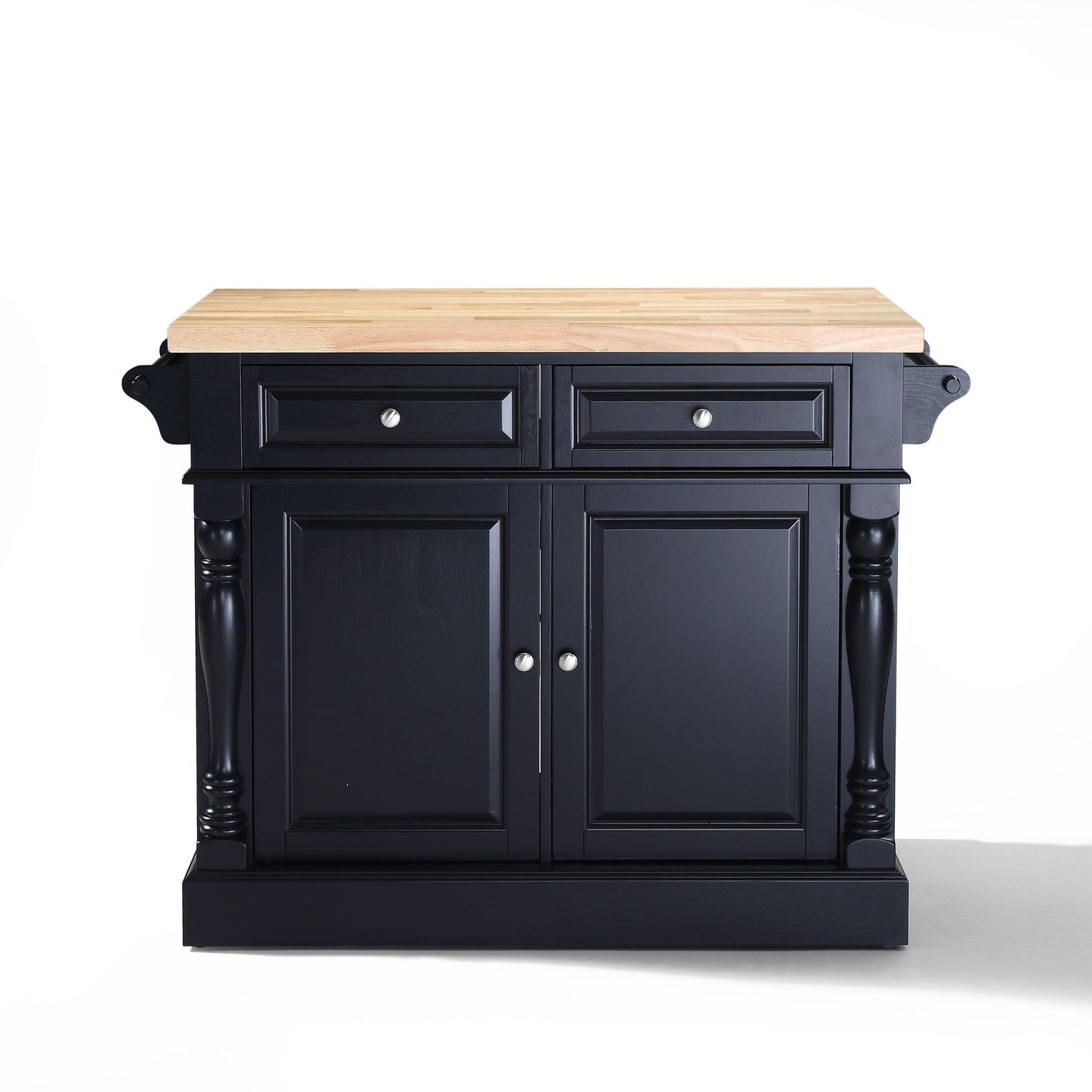 Oxford Kitchen Island with Butcher Block Top, Color: Black, #6697