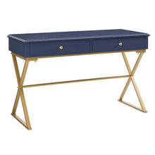 Load image into Gallery viewer, Linon Modern/Contemporary Matte Writing Desk, Color: Blue/Gold Matte, #6703
