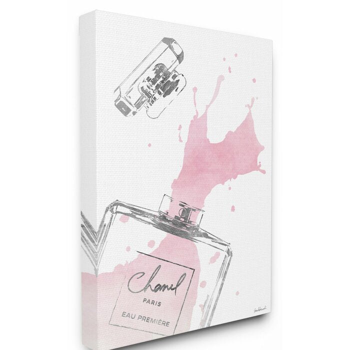 'Fashion Designer Perfume Silver Pink' Wrapped Canvas, #6718