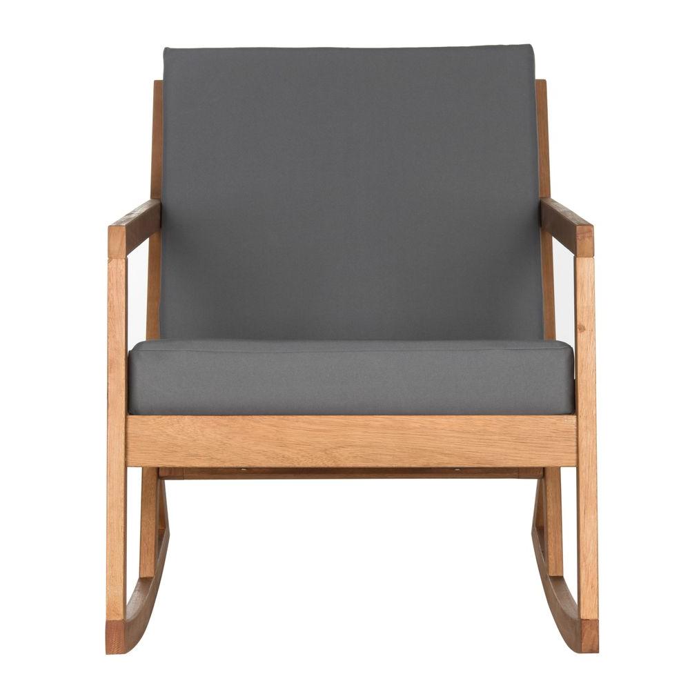 Vernon Teak Brown Wood Outdoor Rocking Chair with Gray Cushions, #6731