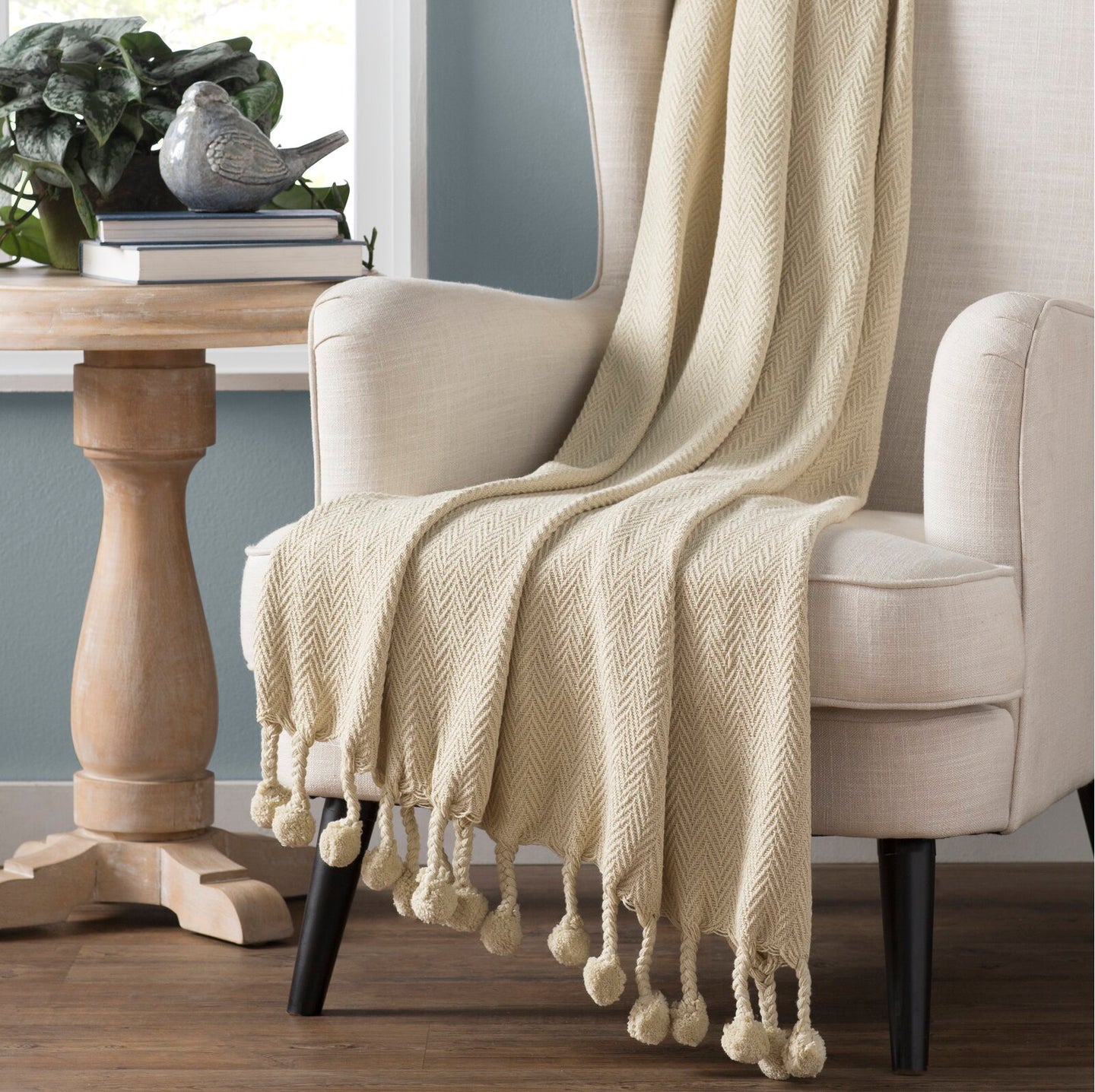 Lark Manor Augustine Cotton Throw Blanket- 50'' x 60'' Cream #69ha