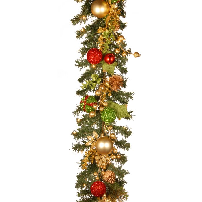 6' Decorated Christmas Garland with 50 White Battery Operated LED Lights (SB1140)