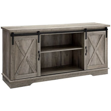 Load image into Gallery viewer, 58 inch Sliding Barn Door Grey Wash TV Console 2363CDR
