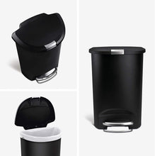 Load image into Gallery viewer, simplehuman 50 Liter / 13 Gallon Semi-Round Kitchen Step Trash Can, Black Plastic with Secure Slide Lock MRM2901
