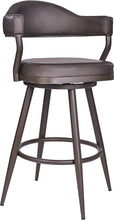 Load image into Gallery viewer, 26&quot; Counter Height Swivel Vintage Brown Faux Leather Bar Stool with Brown Metal Legs
