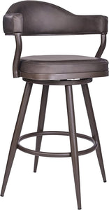 26" Counter Height Swivel Vintage Brown Faux Leather Bar Stool with Brown Metal Legs