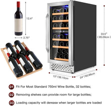 Load image into Gallery viewer, Nictemaw 32 Bottle Dual Zone Wine Cooler Cooler, Low Noise &amp; Fog Free Fast Cooling with Digital Temperature Control Display (40 ° F-65 ° F) for Red, White, Champagne or Sparkling Wine 5647RR
