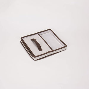 Storage Box with Lid and Handle - Natural Beige Canvas with Brown Trim- Medium 10"x11", (Set of 2)